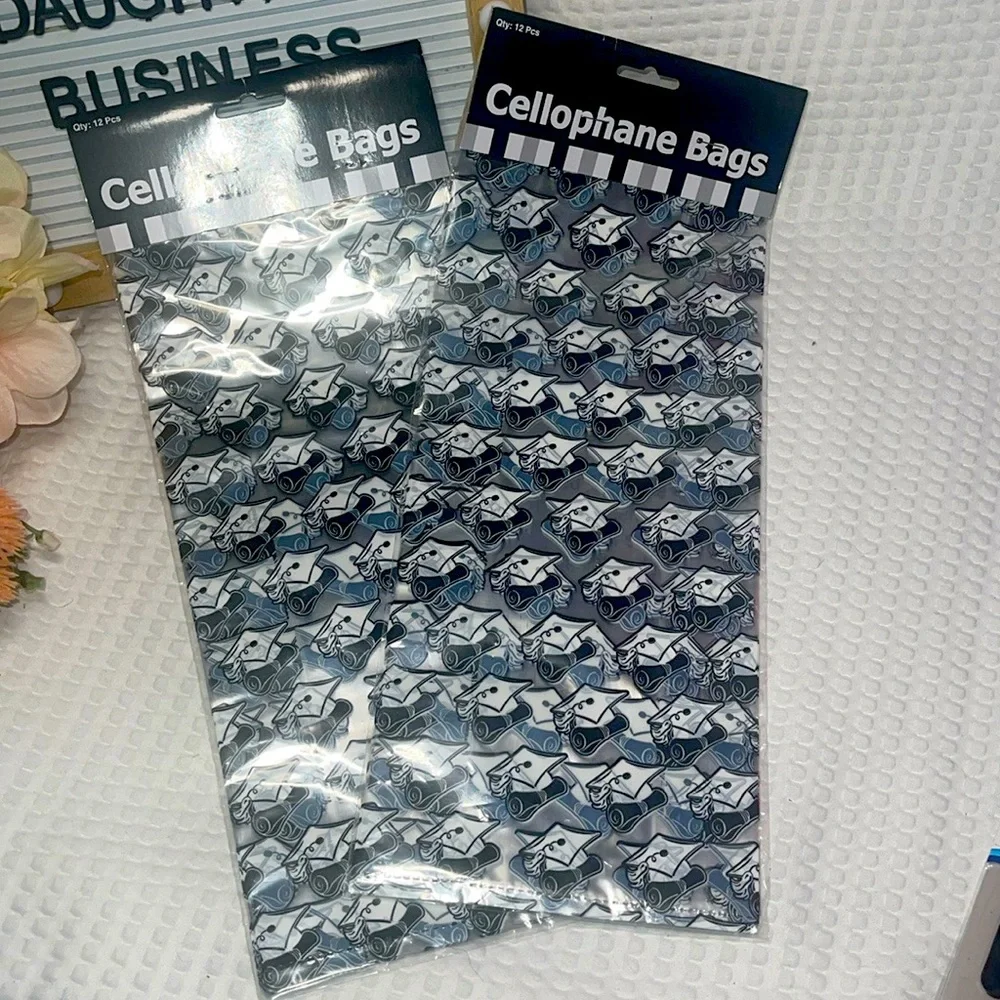 This is 2 packs with 12 in each one.. Set of 24 ~ Black Graduation Cello Bags